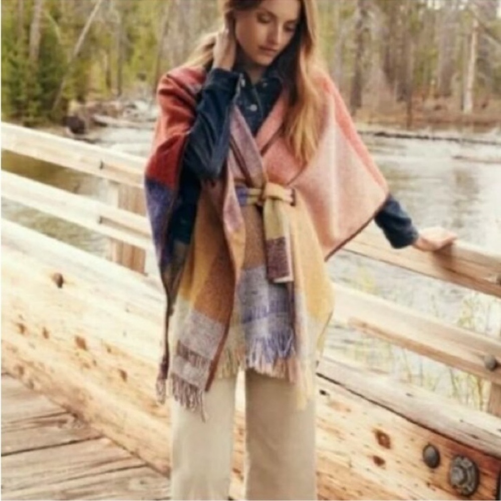 Nomad by Morgan Carper wool belted cape poncho, often sold through Anthropologie
